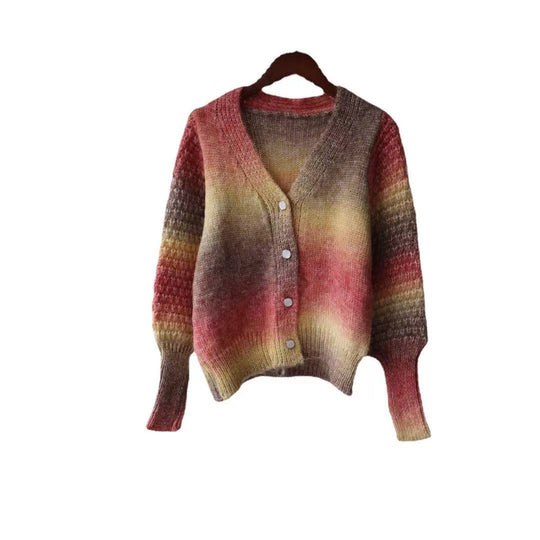 Damen Farbverlauf Strickjacke mit originellem Rippdesign R&B