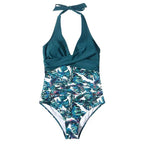 Damen Badeanzug mit raffiniertem Wickel-Design und floralem Muster R&B