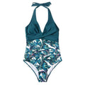 Damen Einteiler-Badeanzug mit tiefem V-Ausschnitt und Blumenmuster R&B