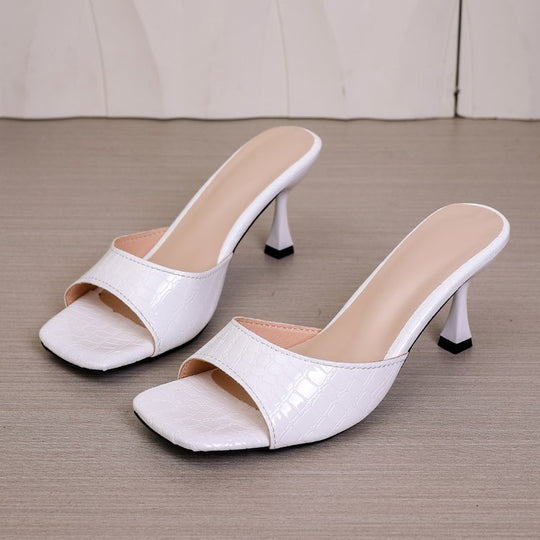 Damen elegante Blockabsatz-Pantoletten mit strukturiertem Obermaterial R&B