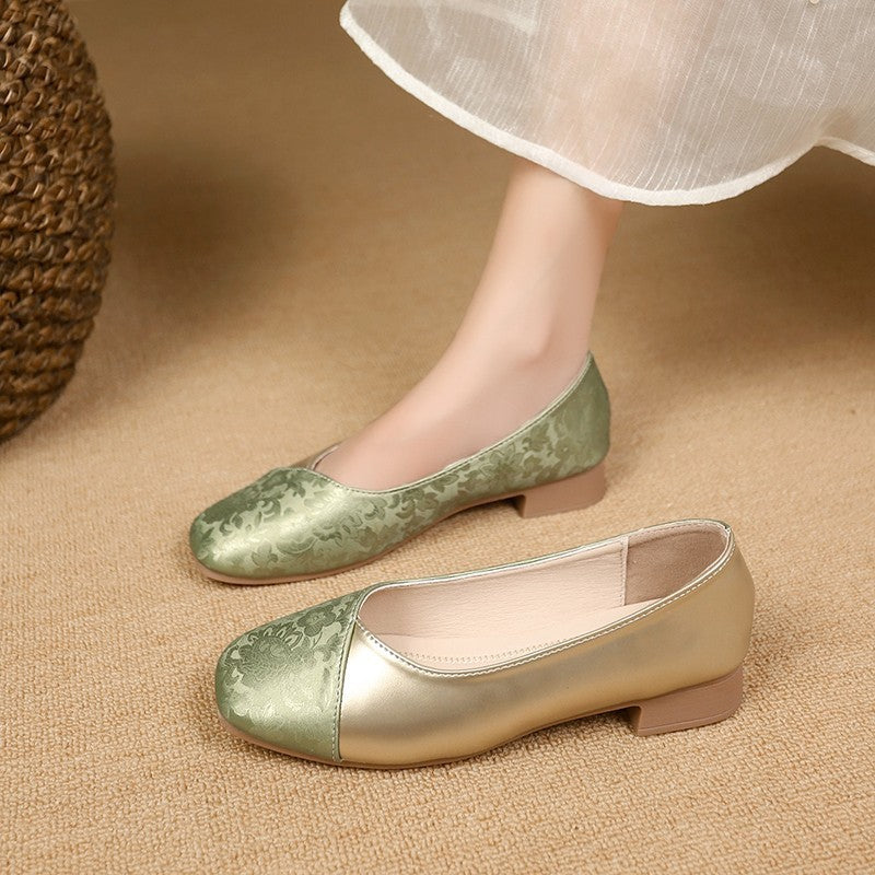 Damen elegante Ballerinas mit modischem Metallic-Akzent und floralem Design R&B
