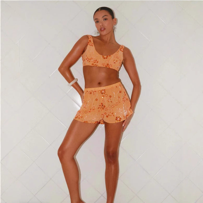 Damen Bikiniset mit glitzernden Blumendetails und figurbetonter Passform R&B