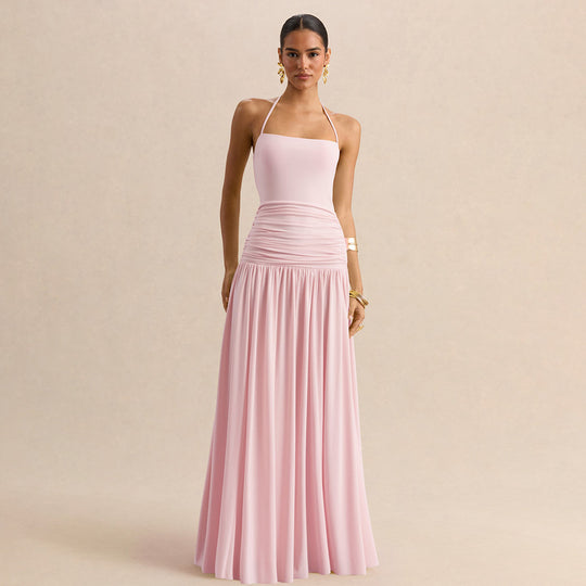 Damen Elegantes Maxikleid mit rüschiertem Oberteil und zarter Silhouette R&B