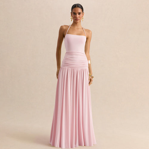Damen Elegantes Maxikleid mit rüschiertem Oberteil und zarter Silhouette R&B