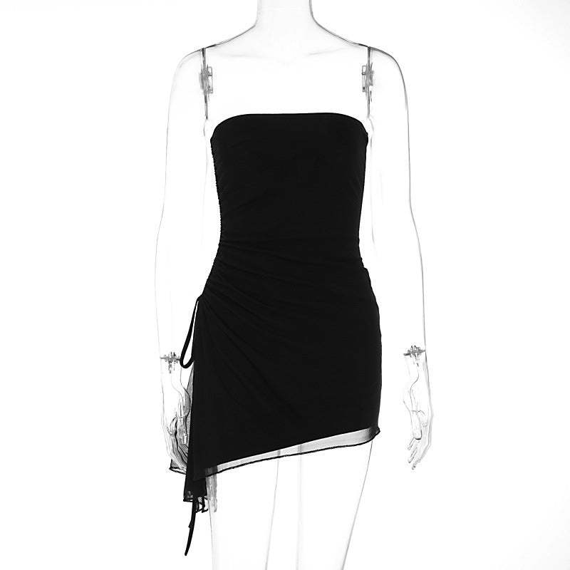 Damen Off-Shoulder Mini-Kleid mit asymmetrischem Saum und Raffung R&B