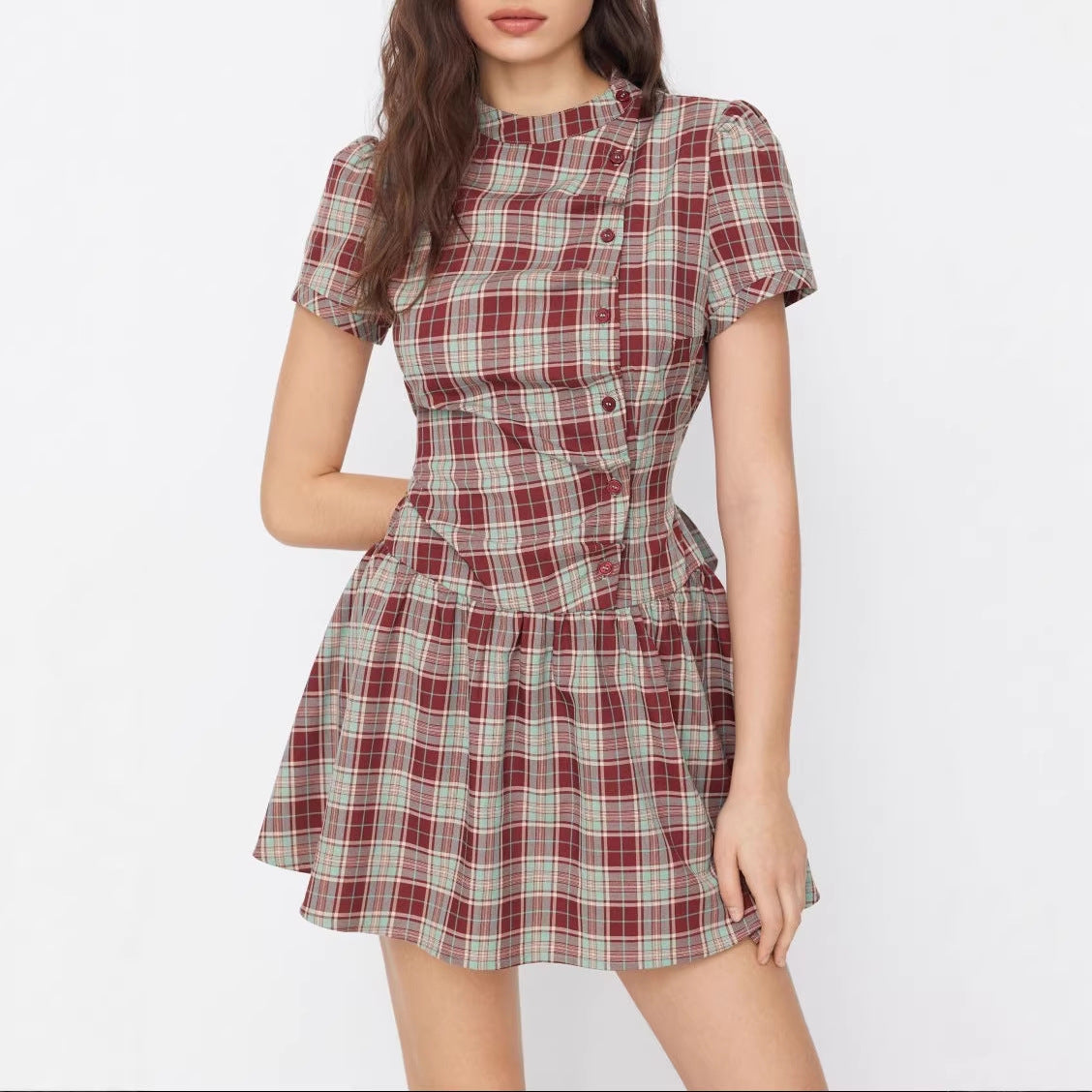 Damen Karo Kurzarmkleid R&B
