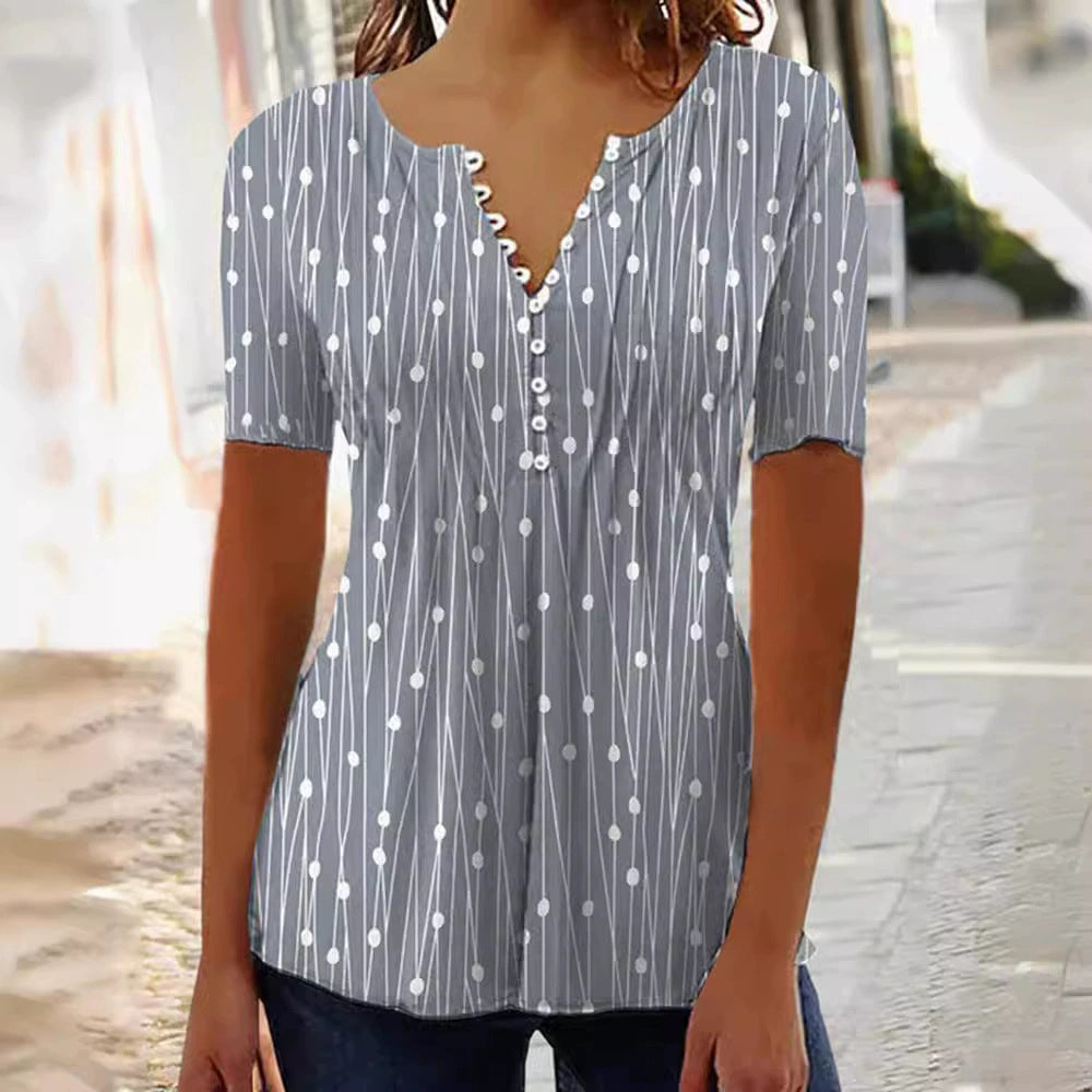 Damen Blusenshirt mit modischem Punkte-Design und eleganter Knopfleiste R&B