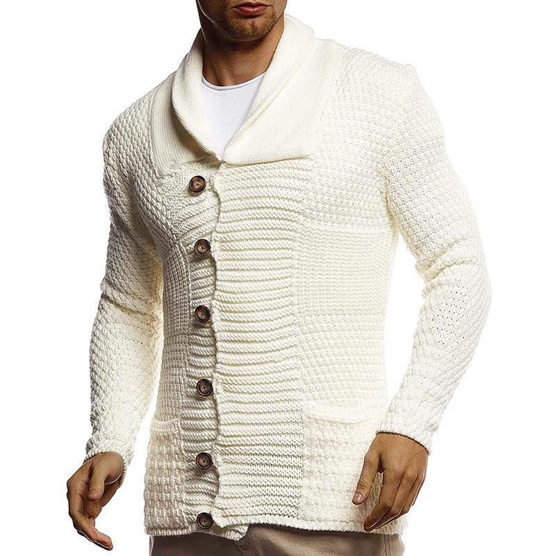 Herren strukturiertes Strickoberteil mit großem Kragen und praktischen Taschen R&B