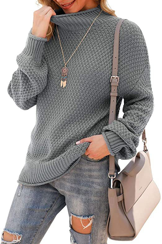 Damen Pullover mit hohem Kragen und strukturiertem Strickmuster R&B