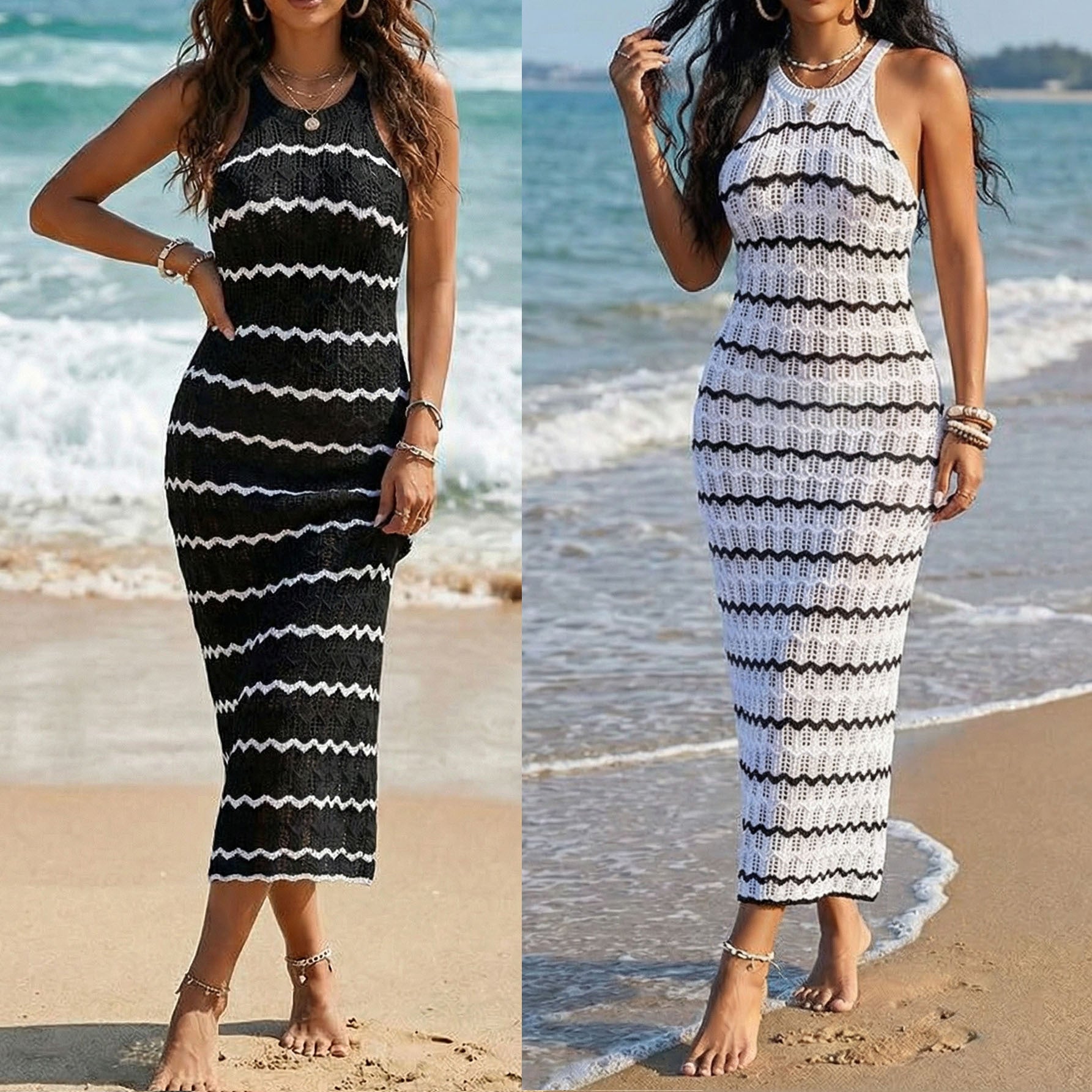 Damen Etuikleid mit Wellenmuster R&B