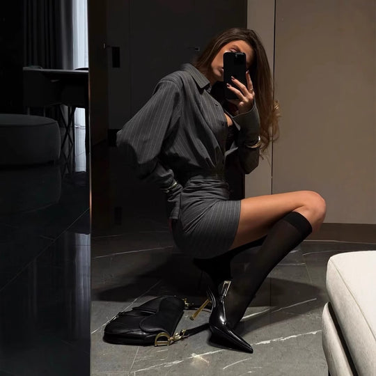 Damen Hemdblusenkleid mit eleganten Streifen R&B