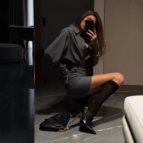Damen Hemdblusenkleid mit eleganten Streifen R&B