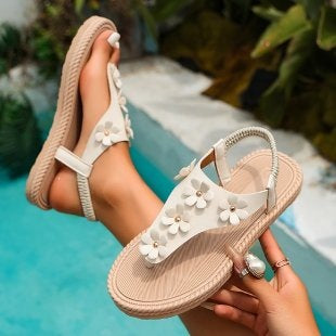 Damen modische Zehentrenner mit floralem Design und flexiblem Fußbett R&B