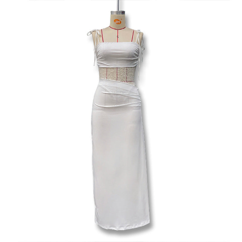Damen Elegantes Maxikleid mit Spitzeneinsätzen und verstellbaren Trägern R&B