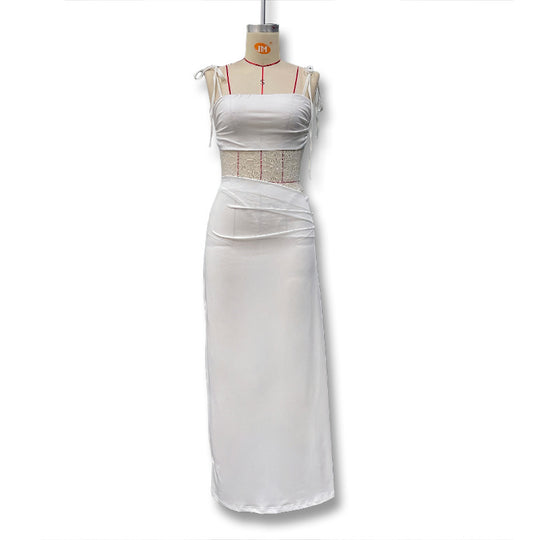 Damen Elegantes Maxikleid mit Spitzeneinsätzen und verstellbaren Trägern R&B