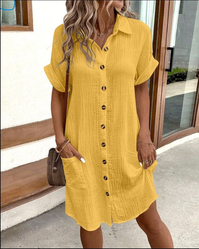 Damen Hemdblusenkleid aus leichtem Baumwollstoff mit praktischen Taschen und durchgehender Knopfleiste R&B