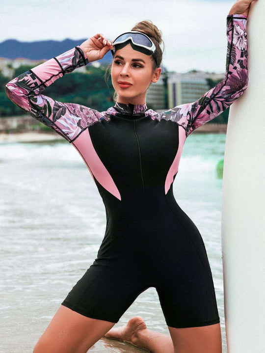 Damen Surfanzug mit langem Arm und floralem Design R&B