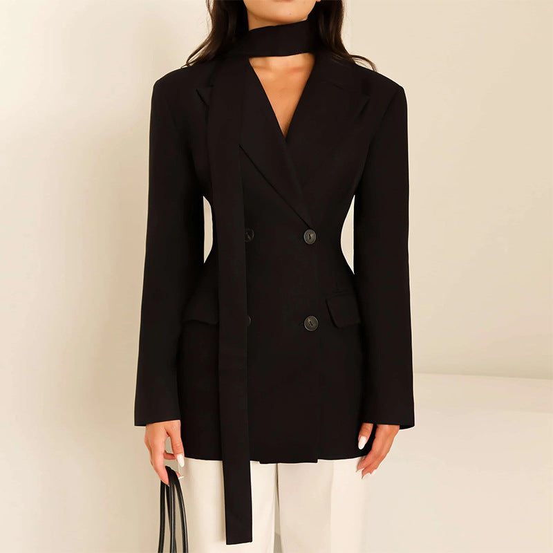 Damen eleganter taillierter Blazer mit Schal R&B