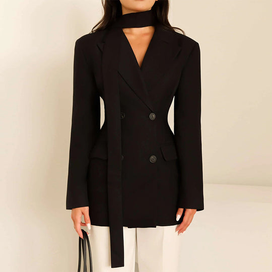 Damen eleganter taillierter Blazer mit Schal R&B
