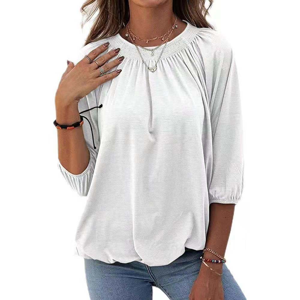 Damen leichtes Blusenshirt mit romantischem Puffärmel und lässigem Schnitt R&B