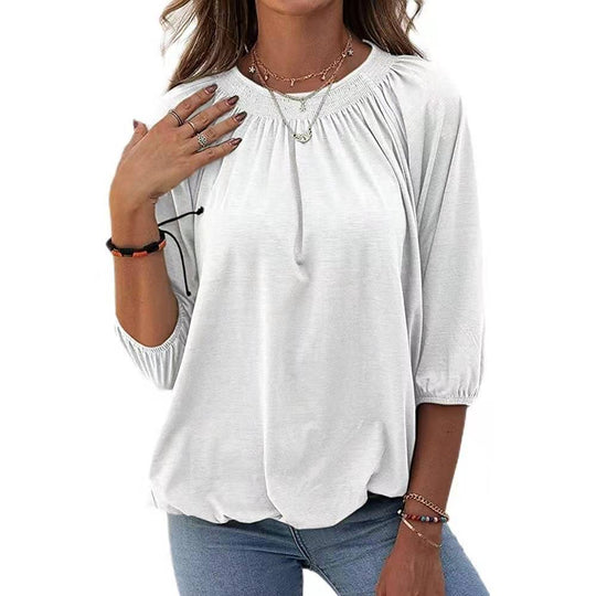 Damen leichtes Blusenshirt mit romantischem Puffärmel und lässigem Schnitt R&B