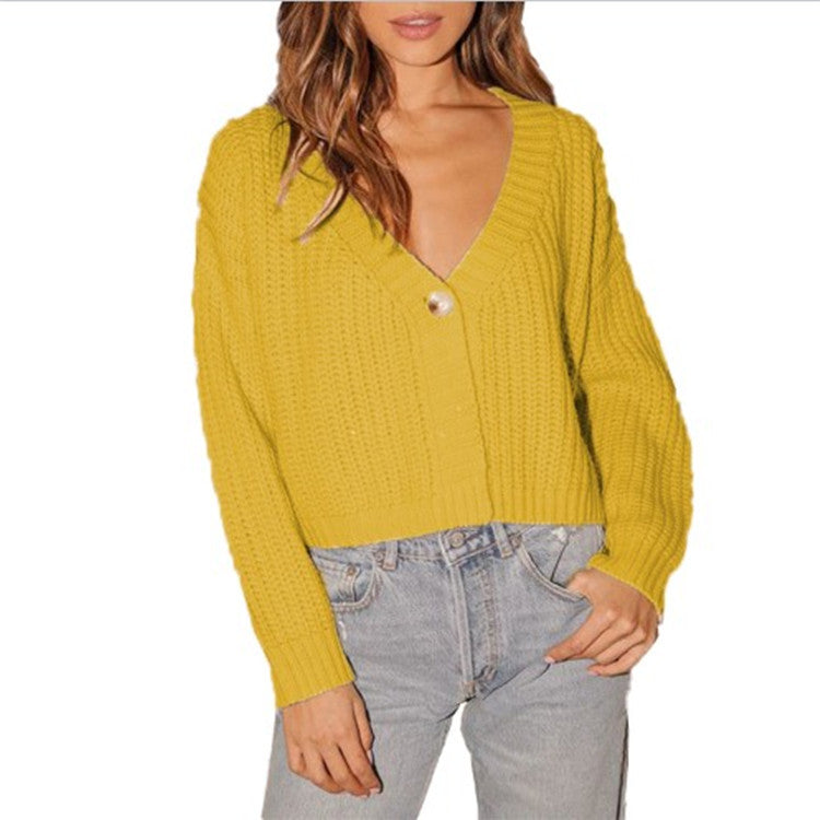 Damen Grob gestrickte Cardigan mit tiefem V-Ausschnitt und lockerer Passform R&B