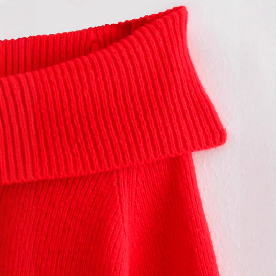 Damen eleganter, hochgeschlossener Strickpullover mit weitem Kragen R&B