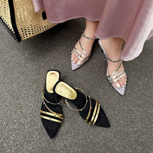 Damen schicke Mules mit eleganten Riemchen R&B