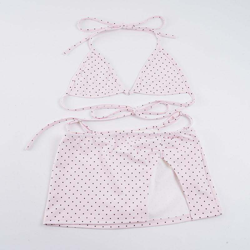 Damen Bikini-Set mit gepunktetem Design und verspieltem Rock R&B