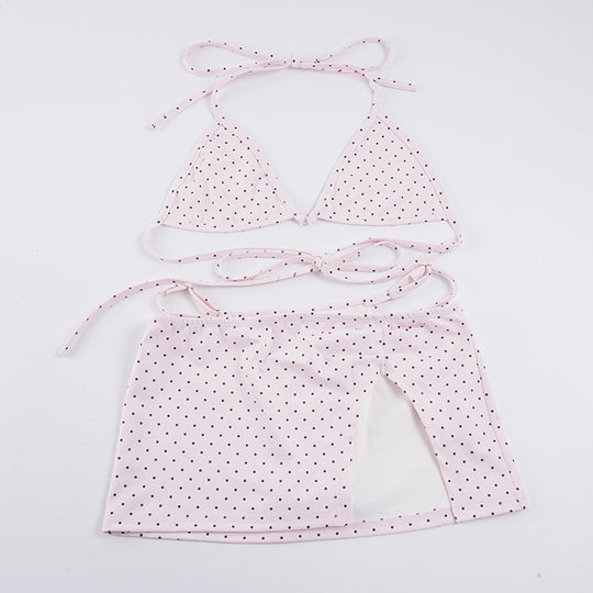 Damen Bikini-Set mit gepunktetem Design und verspieltem Rock R&B