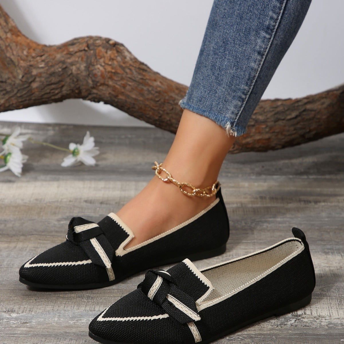 Damen elegante Slip-On Ballerinas mit modischem Knotendetail und atmungsaktivem Obermaterial R&B