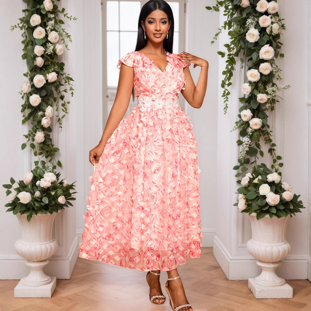 Damen Elegantes Maxikleid mit floralen Rüschen R&B