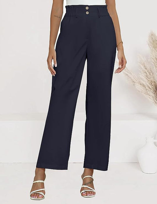 Damen Bequeme Weit geschnittene Hose mit elastischem Bund und Knopfdetails R&B