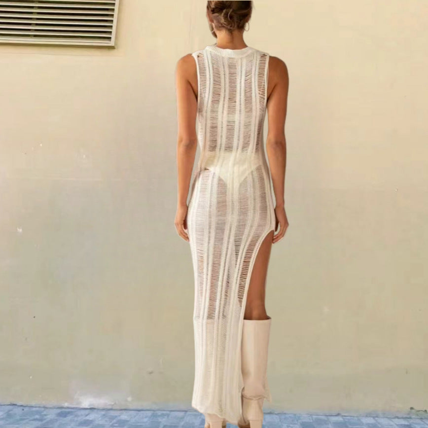 Damen Enges Strickkleid mit transparenten Details R&B