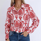 Damen Bluse mit floralen Muster und klassischem Kragen R&B