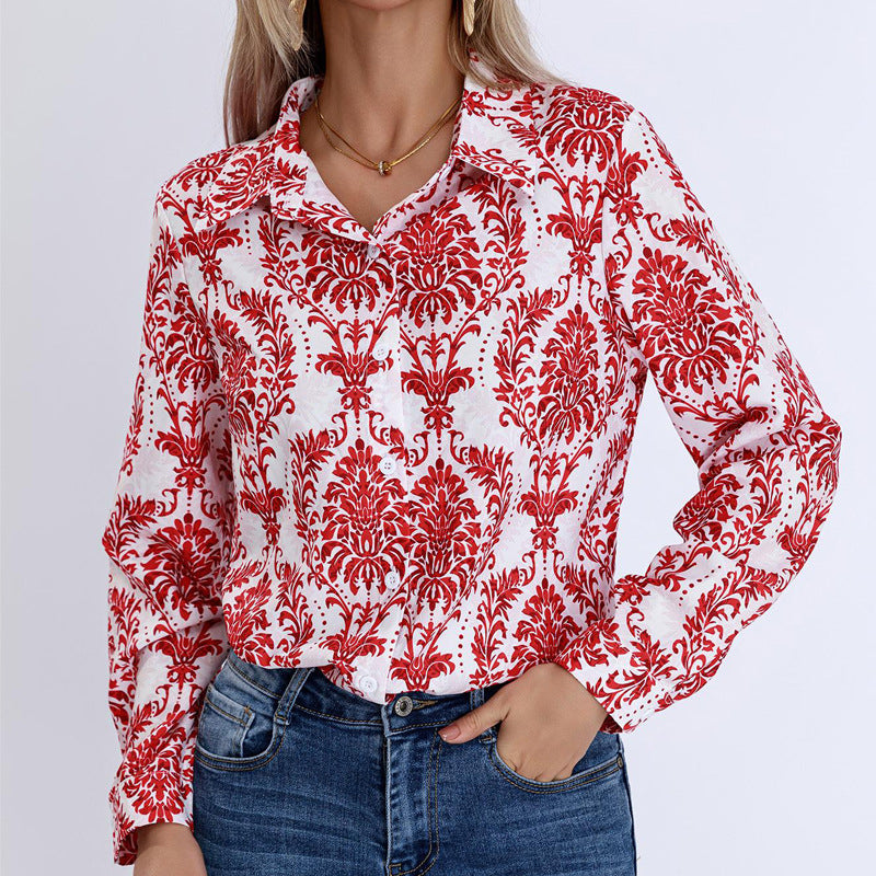 Damen Bluse mit floralen Muster und klassischem Kragen R&B
