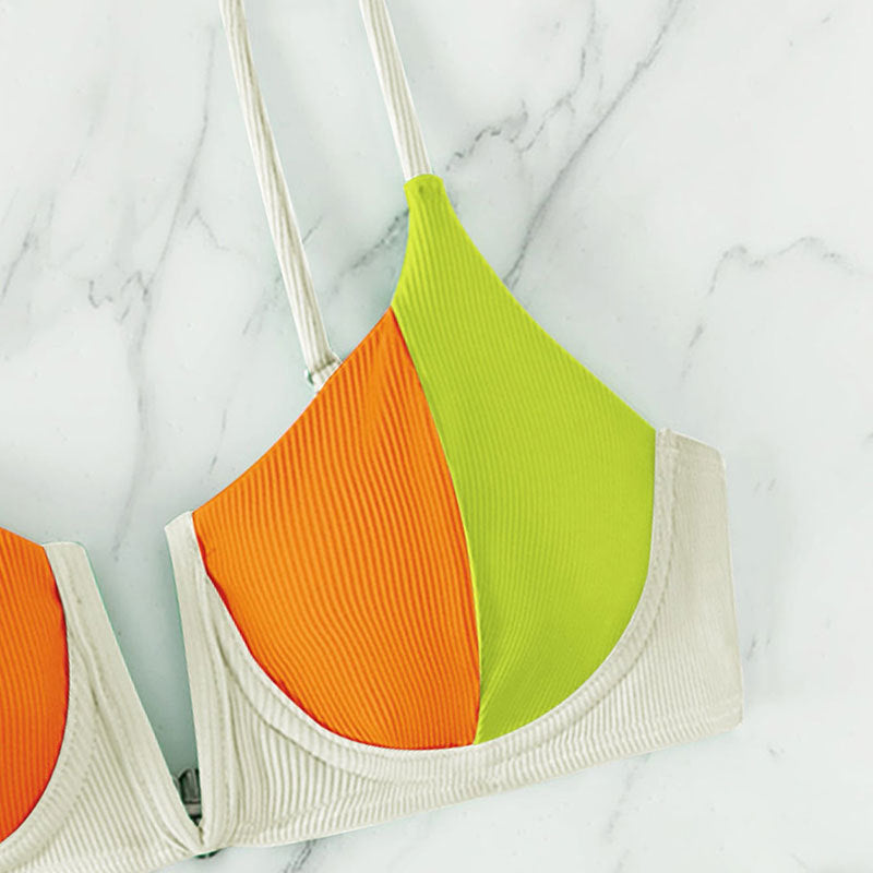 Damen Triangel-Bikini mit modernem Farbblockdesign und verstellbaren Trägern R&B