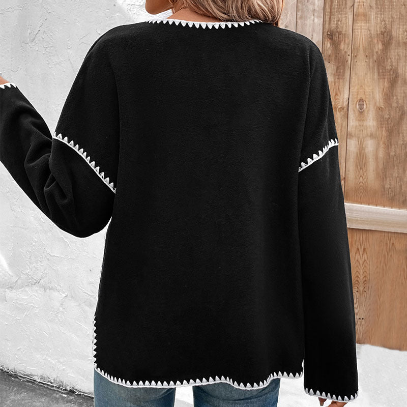 Damen lässige oversized Jacke mit kontrastreichem Saum R&B
