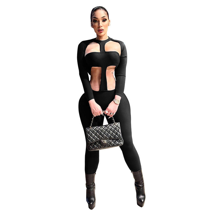 Damen Figurbetonter Einteiler mit Cut-Out-Details und langem Arm R&B