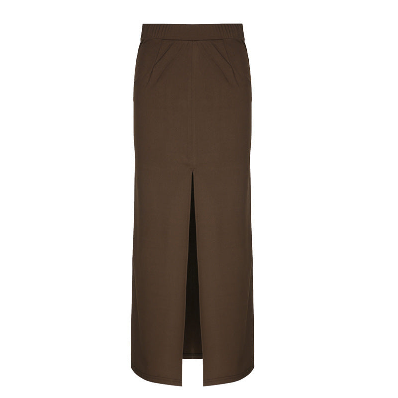 Damen Eleganter Midi-Rock mit seitlichem Schlitz und elastischem Bund R&B
