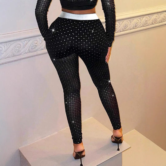 Damen Glamouröse Netzhose mit Struktur und Glitzersteinchen R&B