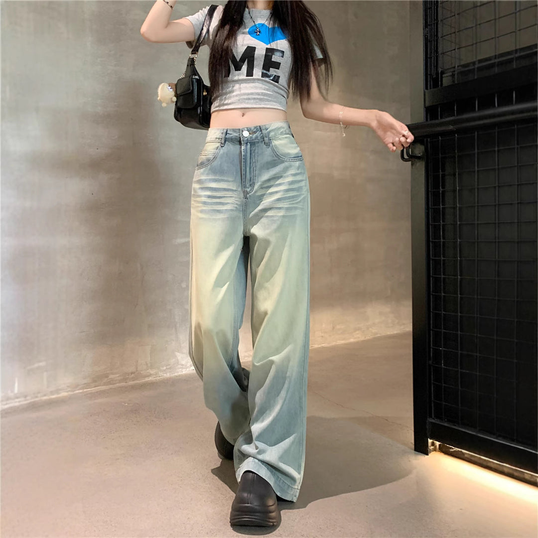 Damen Weite High-Waist Jeans mit modischem Farbverlauf R&B