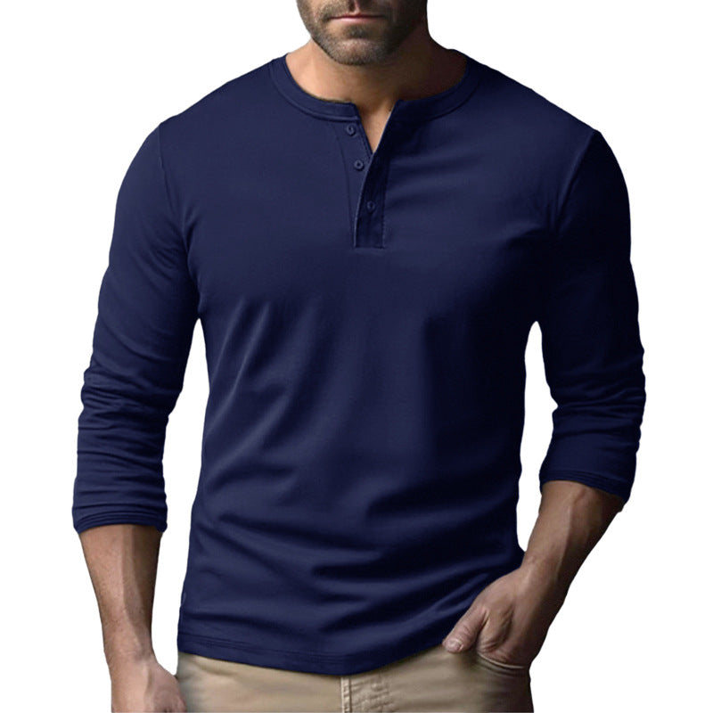 Herren Langarm-Henley-Shirt aus atmungsaktivem Baumwollmix R&B