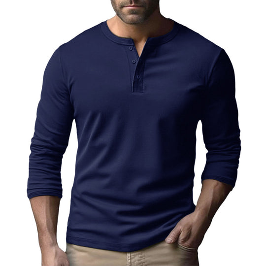 Herren Langarm-Henley-Shirt aus atmungsaktivem Baumwollmix R&B