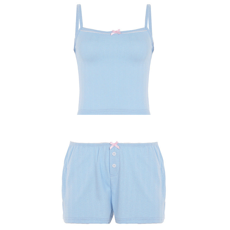 Damen Schlafanzug-Set mit Spaghetti-Trägern und geschmackvollen Knopfdetails R&B