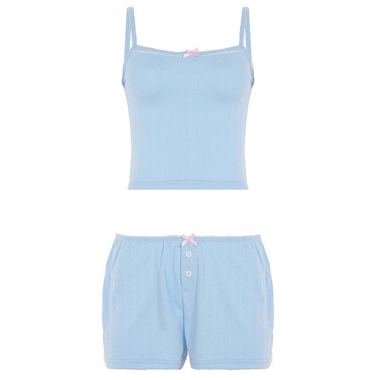 Damen Schlafanzug-Set mit Spaghetti-Trägern und geschmackvollen Knopfdetails R&B