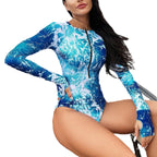 Damen Langarm-Schwimmanzug mit Reißverschluss und Wellenmuster R&B