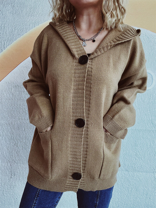 Damen bequeme Strickjacke mit Kapuze und praktischen Taschen R&B