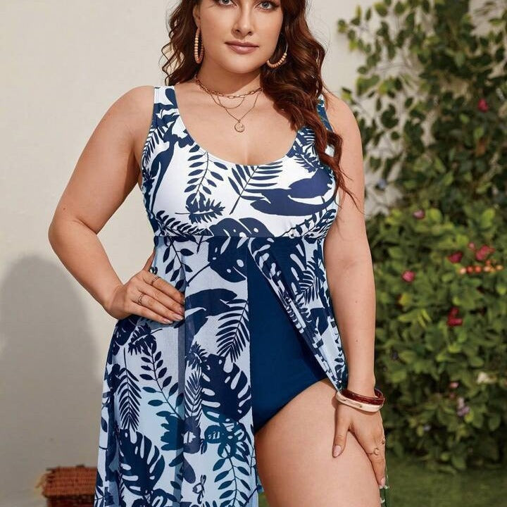 Damen Badeanzug mit floralem Überrock R&B