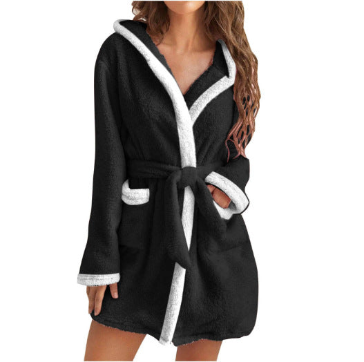 Damen kuscheliger Fleece-Bademantel mit Kapuze und Taschen R&B
